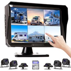 11-Inch 6 Split Touchable 128GB Large Audio Screen 1080P Backup Camera Monitor & Built-in DVR Video Recorder for RV Truck Trailer Rear Side Front Reversing View Wired System Image Waterproof DCM06