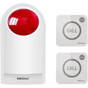 Remote Emergency Strobe Siren Alarm Kit Waterproof Outdoor Loud Panic SOS Warning System for Business Home Shop Hotel School 300ft 1 Red Flashing Siren+ 2 Call Buttons