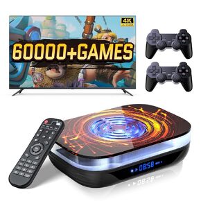 Kinhank Super Console X4 Plus Retro Gaming Consoles with 60000+ Games, S905X4 Chip, Emuelec 4.6 System Andriod TV for 4K Video Output, Compatible with 60+ Classic Emulators,2.4/5GHz Dual Wifi, 2 Wireless Controllers,Gift
