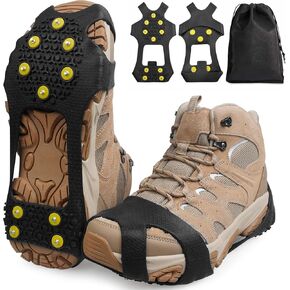 Ice Cleats Snow Traction Cleats for Shoes and Boots,10-Studs Anti-Slip Ice Grippers Rubber Crampons Cleats for Walking on Snow and Ice Slip-on Stretch Overshoe Footwear