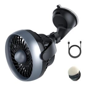 Portable Car Fan with Strong Suction and 4 Speeds,USB Dashboard Cooling Air Wall Fan for Sedan SUV RV Auto Vehicles Home, Window, Windshield, Bathroom, 4.92ft Cord, 5V, Quiet, Bonus Aroma Function