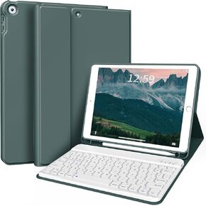 kenke Case with Keyboard for iPad 9th/8th/7th Generation 10.2 inch 2021/2020/2019 Detachable Wireless Bluetooth Keyboard Cover Thin & Light with Left Side Pencil Holder Auto Wake/Sleep（Gray）