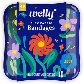 Welly Bandages | Adhesive Flexible Fabric Bravery Badges | Assorted Shapes for Minor Cuts, Scrapes, and Wounds | Colorful and Fun First Aid Tin | Wonderland Floral Patterns - 48 Count