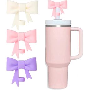 Bow Straw Cover Topper for Stanley Cup,Silicone Straw Toppers for Tumbler with Handle 40oz,Cute 10mm/0.4in Straw Covers Cap,Dust-Proof Reusable Straw Lids for Stanley Cups Accessories,Pink