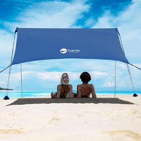 Beach Shade Tent, Beach Umbrella Portable Easy Pop Up Beach Canopy, UPF50+ Sun Protection Shelter, Windproof & Water Resistant, Beach Umbrellas for Sand Windproof Cords, Perfect for Family