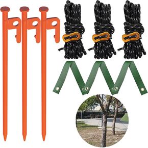 Heavy Duty Tent Stake 12 Inch 4 Pack with Camp Rope Guy Lines, Yard Stakes for Canopy, Camping Stakes for Ground, Tent Pegs Thickened Reinforced Nail Heads