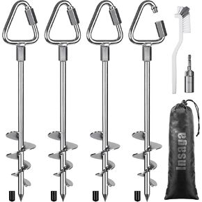 Multi Purpose Ground Anchors Screw in, 18'' Corkscrew Trampoline Stakes, Removable Trampoline Anchors, Tent Stakes Heavy Duty Spiral Ground Anchors for Camping Tent, Swing Set, Shed, Set of 4
