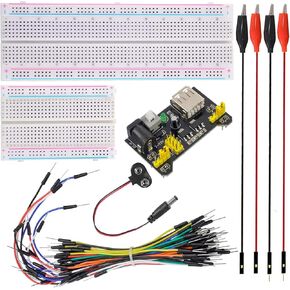 arduino Power Supply Breadboard 3.3V 5V Power Supply Module+Minidodoca 9V 1A Adaptor 5.5 x 2.5mm+Alligator Clip Test Leads+Banana Plug Kit for Arduino UNO, Raspberry Pi, STM32 Electronic DIY etc
