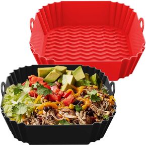 Silicone Air Fryer Liners Reusable 8.5 inch Air Fryer Basket Liner Square 2Pcs Airfryer Liners Suitable for Instant Vortex, Ninja, COSORI Air Fryer Liners Silicone Inserts Fryers accessories by FROVEN