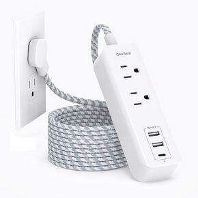 Cruise Essentials, USB C Travel Power Strip, Flat Plug Power Strip with 2 Outlets 3 USB Ports (1 USB C), 5ft Extension Cord Charging Station, Non Surge Protector for Cruise Ship, Travel, Home