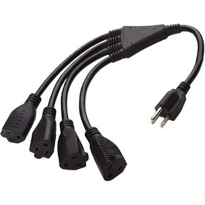 4 Way Power Splitter - 1 to 4 Extension Cord Splitter, 1.5' Short Extension Cord UL Listed, Outlet Splitter 3 Prong, Power Strip Outlet Plug, Y Style Extension Cord, Black, SJT 16 AWG by Luxury Office