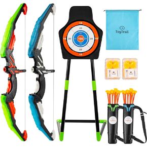 2 Pack Bow and Arrow for Kids 8-12 | LED Light-Up with 2 Bows, 20 suction cup arrows & 1 Drawstring Bag | Kids Bow and Arrow Set Ages 4-10 | Indoor Outdoor Activity Toys for Christmas & Birthday Gifts