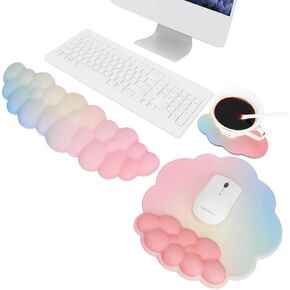 Cloud Keyboard Wrist Rest Mouse Pad Wrist Arm Support Set with Ergonomic Cute Memory Foam for Computer Office Laptop Gaming Orange Blue Yellow
