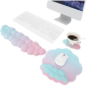 Cloud Keyboard Wrist Rest Mouse Pad Wrist Arm Support Set with Ergonomic Cute Memory Foam for Computer Office Laptop Gaming Orange Blue Yellow