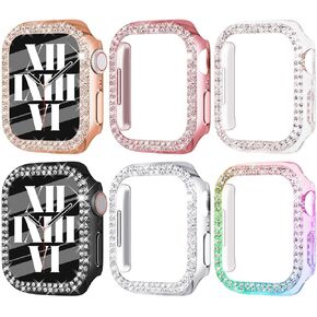 FULLIFE 6-Pack for Apple Watch Ultra 2 Case Series 9 8 7 6 5 4 3 2 1 SE 49/45/44/42/41/40/38mm Bling Face Cover Sparkling Frame for iWatch Women, (49mm, Black/Silver/Rosegold/Pink/Rainbow/Clear)