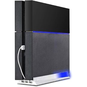 Vertical Stand for PS4 White, Blue Light Base Led PS4 Bracket Mount Holder Stand for PlayStation 4 Console with 3 USB Hub Ports -White