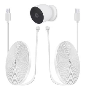 iTODOS 2 Pack 10ft/3m Power Cord for Google Nest Cam (Battery) Only,Replacement Cable,Weatherproof Outdoor,Flat Charging Cable for Nest Camera(Battery)-White