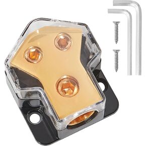 NuIth 2 Way Copper Power Distribution Block, 0/2/4 Gauge in 4/8 Gauge Out Auto Car Audio Distribution Connecting Block, 2 Way Copper Ground Distribution Block for Audio Amplifier Splitter, 1PC