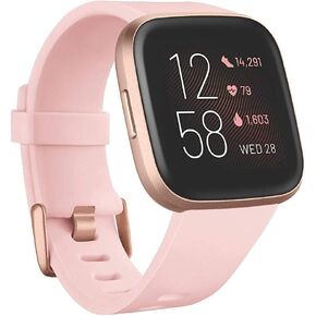 Fitbit Versa 2 Health & Fitness Smartwatch with Heart Rate, Music, Alexa Built-in, Sleep & Swim Tracking, Petal/Copper Rose, One Size (S & L Bands Included) (Renewed)