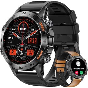FOXBOX Smart Watch for Men Answer/Make Call for Android iOS, 400mAh Military Smartwatch Heart Rate Blood Oxygen Sleep Monitor Step Counter, 2 Straps,1.39" HD Waterproof Outdoor Smart Watches Black