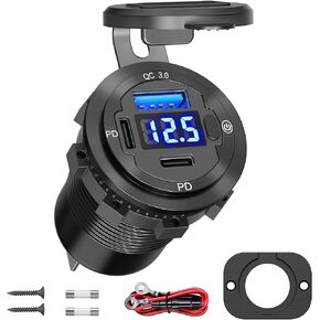 [Upgraded Version] 12V USB Outlet Qidoe 78W 3 Port USB C 12V Outlet Dual PD 30W & 18W USB A Port with Voltmeter Lengthened Aluminum Body Switch Waterproof USB Car Charger Socket for Car Boat Marine RV