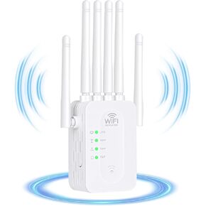 Powerful WiFi Repeater,WiFi Signal Amplifier,6 Powerful Antennas,2 LAN Ports,Repeater and Router Modes and AP,Compatibile con Modem Router,Office and Home WiFi Repeaters,Easy to Install