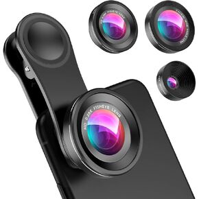 Criacr Phone Camera Lens, 0.4X Wide Angle Lens, 180 Fisheye and 10X Macro Lens (Screwed Together), Clip on Cell Phone Lens Compatible with iPhone, Smartphones, Gifts Ideal