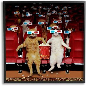 Stupell Industries Cats at 3D Movie Theater Gray Framed Giclee Art Design by Lund Roeser