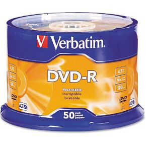 Verbatim 95101 DVD-R Discs, 4.7GB, 16x, Spindle, Silver, 50/Pack