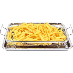 Eyourlife Air Fryer Basket for Oven, 12.8x9.6 Inch 18/8 Stainless Steel Crisper Tray and Basket, Oven Bacon Rack Baking Sheet for Oven, Air Fry in Your Oven for Christmas