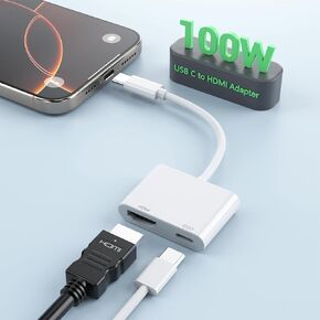 USB-C to HDMI Adapter for iPhone 16 15 4K@60Hz to TV, 100W USB C to HDMI Adapter, Type C Digital AV Adapter 4K Sync Screen Connector Adapter with USB-C Fast Charging Port for iPhone 15 Samsung MacBook