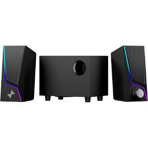 Nylavee Computer Speakers with Subwoofer, 2.1 Hi-Fi PC Speakers System with 6 Lighting Modes, Enhanced Bass, Plug and Play, USB/USB-C Powered and 3.5mm Aux in for Desktop, Monitor, Laptop, Tablet