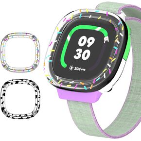 2 Pack Edge Protector Compatible with Fitbit Google Ace LTE Kids Smartwatch, Cute Cartoon Protective Case Cover Accessories for Fitbit Google Ace LTE Kids Smartwatch(Doughnut+Cow)
