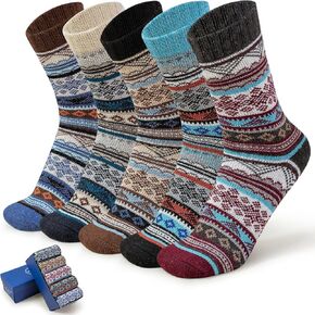 HUGSWEET 6 Pairs Warm Socks for Men Thick Winter Socks Thermal Wool Soft Hiking Crew Socks with Gifts Box