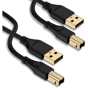 كابل الطابعة بطول 6 أقدام، 2 حزمة من سلك طابعة ماسح ضوئي USB A إلى USB B لـ HP، Canon، Epson، Dell، Brother، Lexmark، Xerox، Samsung، DAC. كابل طابعة USB 2.0 من النوع A ذكر إلى B ذكر للتحكم في البيانو الرقمي MIDI in Kuwait