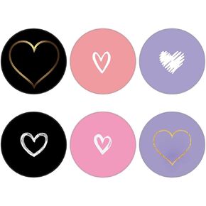 6 Pack Cellphone Phone Grip and Smartphones Stand, Collapsible Cell Phone Expanding Holder for Phone - Pink Black Purple Heart White, LJ002