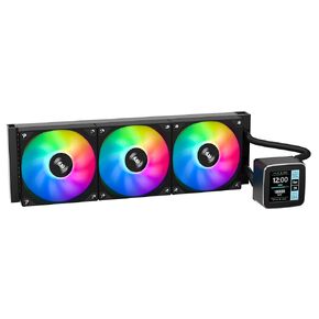 SAMA LD 360mm AIO - مبرد سائل لوحدة المعالجة المركزية - شاشة LCD مربعة مقاس 2.8 بوصة قابلة للتخصيص للصور - مبرد وحدة المعالجة المركزية 3 × 120 مم ARGB PWM Fan لـ Intel: LGA775,115X,1366,1200,1700 AMD: AM5,AM4 - أسود