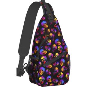 Skull Sling Bag,Victorian Gothic Sling Backpack Black Crossbody Bag Men Casual Shoulder Daypack for Women Men Lightweight Travel Hiking Gym