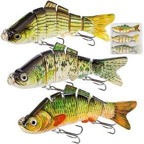 Multi Jointed Swimbait Saltwater Fishing Lures with Sharp Treble Hooks, Top Water Bass Fishing Lures Walleye Trout Fishing Lures, Lifelike Slow Sinking Fish Bait Lures Kit Freshwater