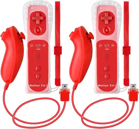 NC 2Pack Motion Plus Wii Controllers مع Nunchucks، وحدات تحكم Wii عن بعد مع المدمج في Motion Plus، متوافقة مع وحدة تحكم Nintendo Wii وWii U، مع حافظة سيليكون وحزام معصم (2 أحمر) in Saudi Arabia