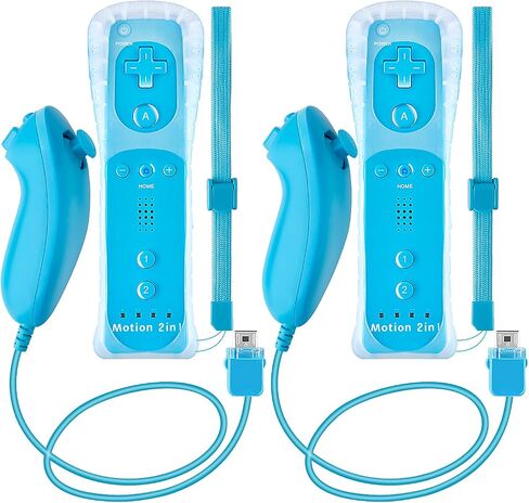 NC 2Pack Motion Plus Wii Controllers مع Nunchucks، وحدات تحكم Wii عن بعد مع المدمج في Motion Plus، متوافقة مع وحدة تحكم Nintendo Wii وWii U، مع حافظة سيليكون وحزام معصم (2 أحمر) in Saudi Arabia