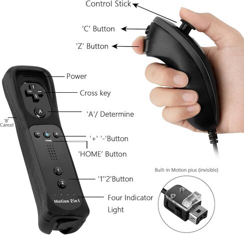 NC 2Pack Motion Plus Wii Controllers with Nunchucks,Wii Remote Controllers with Built in Motion Plus, Compatible for Nintendo Wii and Wii U Console, with Silicone Case and Wrist Strap (2 Red) in Kuwait