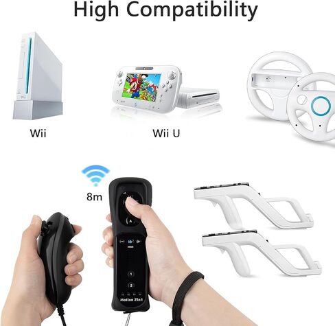 NC 2Pack Motion Plus Wii Controllers with Nunchucks,Wii Remote Controllers with Built in Motion Plus, Compatible for Nintendo Wii and Wii U Console, with Silicone Case and Wrist Strap (2 Red) in Kuwait