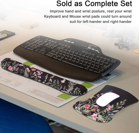 iCasso Mouse Pad and Keyboard Wrist Rest, Wrist Rest for Computer Keyboard, Made of Memory Foam with Wrist Support, Easy Typing and Relieve Wrist Pain Keyboard Pad for Computer, Office (B-Weeds) in Saudi Arabia