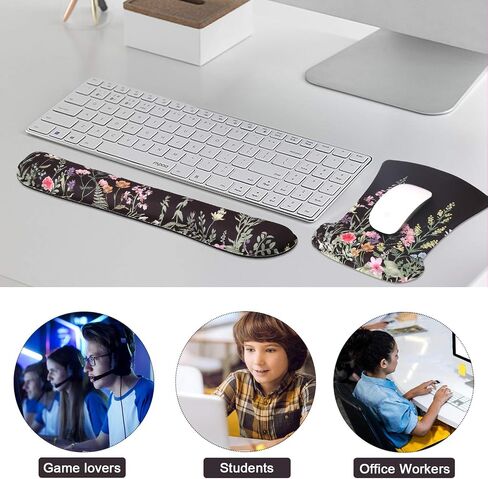 iCasso Mouse Pad and Keyboard Wrist Rest, Wrist Rest for Computer Keyboard, Made of Memory Foam with Wrist Support, Easy Typing and Relieve Wrist Pain Keyboard Pad for Computer, Office (B-Weeds) in Saudi Arabia