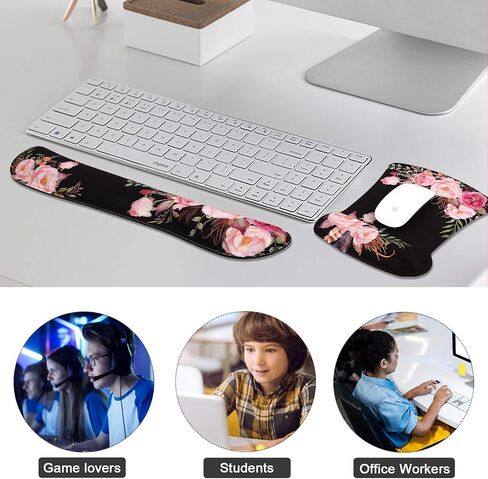 iCasso Mouse Pad and Keyboard Wrist Rest, Wrist Rest for Computer Keyboard, Made of Memory Foam with Wrist Support, Easy Typing and Relieve Wrist Pain Keyboard Pad for Computer, Office (B-Weeds) in Saudi Arabia