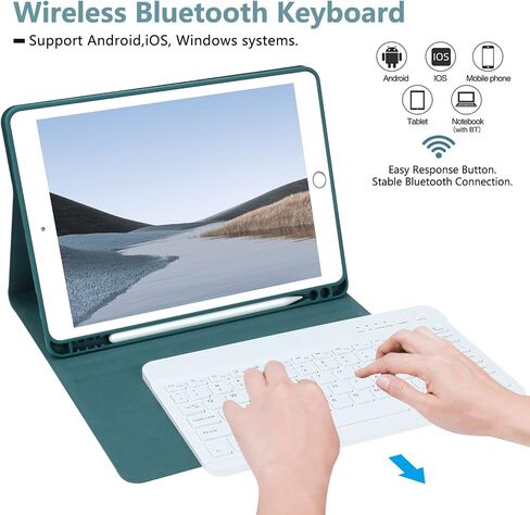Keyboard Case for iPad 9th Generation 2021/8th Gen/7th Gen 10.2 Inch, Detachable Wireless with Pencil Holder Keyboard Cover for New iPad 9th Gen/8th Gen/7th Gen 10.2"/iPad Air 3/iPad Pro 10.5" (Blue) in Saudi Arabia