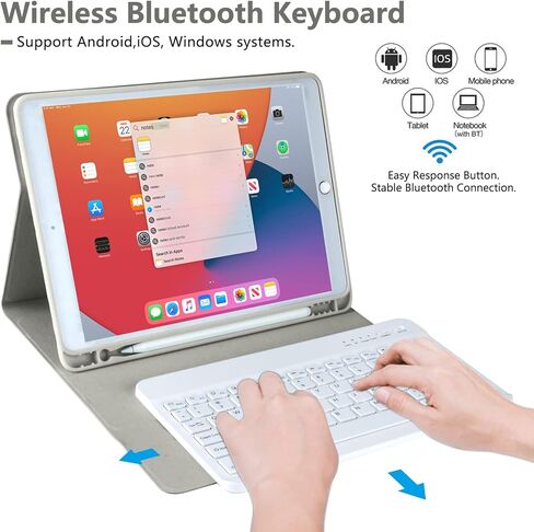 حافظة لوحة مفاتيح لجهاز iPad الجيل التاسع 2021/8th Gen/7th Gen 10.2 بوصة، لاسلكية قابلة للفصل مع غطاء لوحة مفاتيح حامل قلم رصاص لجهاز iPad الجديد 9th Gen/8th Gen/7th Gen 10.2 بوصة/iPad Air 3/iPad Pro 10.5 بوصة (أزرق) in Kuwait
