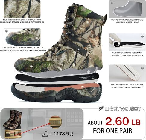 Men's 8" Waterproof Hunting Boots Lightweight Insulated Camo Outdoor Boot, 400g Thinsulate in Saudi Arabia