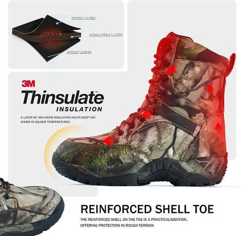 Men's 8" Waterproof Hunting Boots Lightweight Insulated Camo Outdoor Boot, 400g Thinsulate in Saudi Arabia